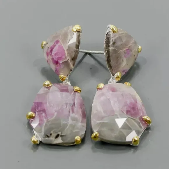 Sterling LARGE rare pink & gray Agate Earrings